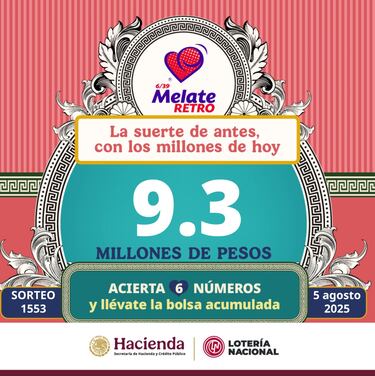 Resultados Melate Retro: números que cayeron hoy y premios del sorteo 1553 | 5 de agosto del 2025