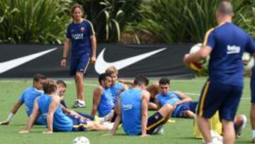 DE GIRA. El Barcelona, en un entrenamiento en Los Angeles.