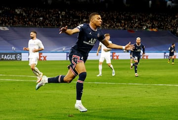 Kylian Mbappé scored against Real Madrid for PSG at the Bernabéu in May 2022. 