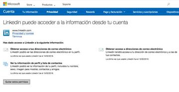 Al entrar en Microsoft Mail nos hemos encontrado con que LinkedIn ten&iacute;a acceso a nuestra cuenta