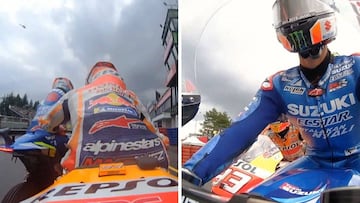 El toque de Márquez a Rins en boxes.