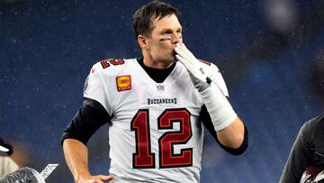 FILE PHOTO: Oct 3, 2021; Foxborough, Massachusetts, USA; Tampa Bay Buccaneers quarterback Tom Brady (12) blows a kiss to fans after a game against the New England Patriots at Gillette Stadium. Mandatory Credit: Brian Fluharty-USA TODAY Sports TPX IMAG