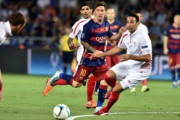 Lionel Messi y Adil Rami.