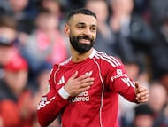 Salah celebra su gol ante el Fulham.