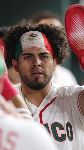HOUSTON, TEXAS - MARCH 08: Jonathan Aranda #8 of Team Mexico reacts after scoring a run in the first inning against Team Brazil during a 2026 World Baseball Classic Pool B game at Daikin Park on March 08, 2026 in Houston, Texas. Alex Slitz/Getty Images/AFP (Photo by Alex Slitz / GETTY IMAGES NORTH AMERICA / Getty Images via AFP)