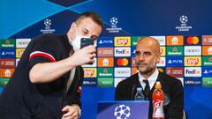 The Manchester City boss was just settling in for his press conference ahead of the Champions League match when a journalist awkwardly requested a selfie.