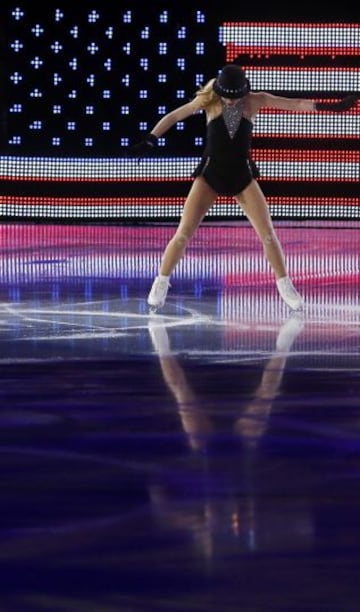 La estadounidense Gracie Gold durante la gala de exhibición de patinaje artístico.