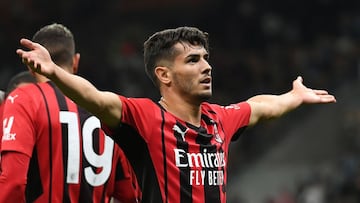 Brahim celebrates a goal against Venice in Serie A.