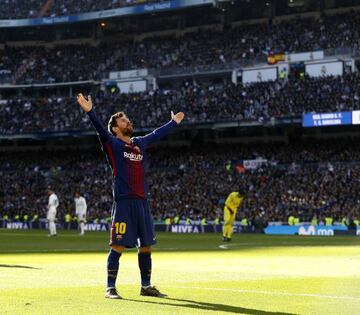 Lionel Messi celebrates goal against Real Madrid.