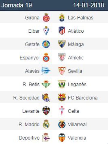 Week by week quick glance LaLiga 2017/18 fixture list