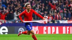 MADRID, 18/01/2024.- El delantero del Atlético de Madrid Antoine Griezmann celebra su gol, tercero del equipo, durante el partido de octavos de final de la Copa del Rey de fútbol entre Atlético de Madrid y Real Madrid, este jueves en el estadio Cívitas Metropolitano. EFE/Juanjo Martín
