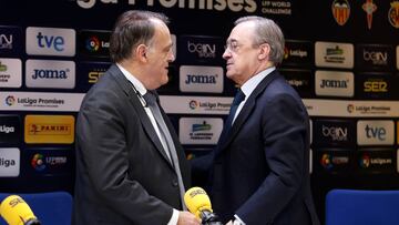 Javier Tebas, junto a Florentino P&eacute;rez, en la Cadena Ser.