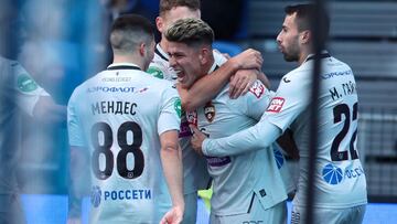 Jorge Carrascal celebrando un gol con CSKA Moscú en la Liga de Rusia.