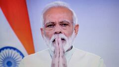 03 April 2020, India, Kolkata: Indian Prime Minister Narendra Modi is seen on a smartphone screen as he appeals Indian people to light up candles amid the coronavirus outbreak. Photo: Avishek Das/SOPA Images via ZUMA Wire/dpa
 
 
 03/04/2020 ONLY FOR USE 