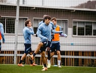 Pablo Marín, en un entrenamiento de la Real Sociedad en Zubieta.
