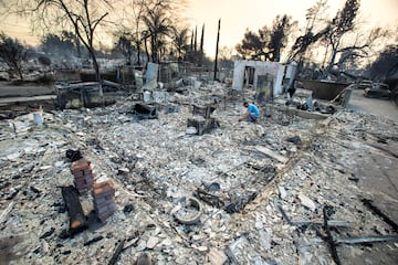 Un hombre busca sus pertenencias entre los restos de su casa, que fue arrasada por los incendios forestales en el rea de Los ?ngeles.