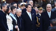 Argentina's Chief of the Cabinet Nicolas Posse stands next to Argentina’s President Javier Milei, Vice President Victoria Villarruel, Interior Minister Guillermo Francos and President of the Chamber of Deputies Martin Menem, outside the Buenos Aires Cathedral for the traditional Te Deum to commemorate the 214th anniversary of the May Revolution, in Buenos Aires, Argentina, May 25, 2024. REUTERS/Agustin Marcarian