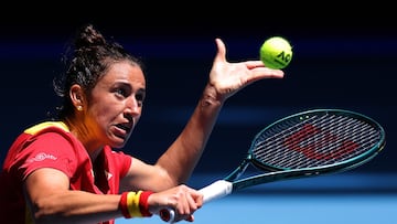 Perth (Australia), 29/12/2023.- Sara Sorribes Tormo of Spain in action during a group stage match of the United against Brazil at RAC Arena in Perth, Australia, 29 December 2023. (Tenis, Brasil, España) EFE/EPA/RICHARD WAINWRIGHT AUSTRALIA AND NEW ZEALAND OUT
