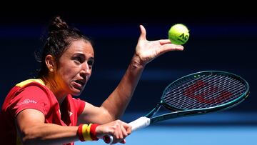 Perth (Australia), 29/12/2023.- Sara Sorribes Tormo of Spain in action during a group stage match of the United against Brazil at RAC Arena in Perth, Australia, 29 December 2023. (Tenis, Brasil, Espa?a) EFE/EPA/RICHARD WAINWRIGHT AUSTRALIA AND NEW ZEALAND OUT
