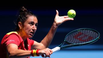 Perth (Australia), 29/12/2023.- Sara Sorribes Tormo of Spain in action during a group stage match of the United against Brazil at RAC Arena in Perth, Australia, 29 December 2023. (Tenis, Brasil, España) EFE/EPA/RICHARD WAINWRIGHT AUSTRALIA AND NEW ZEALAND OUT
