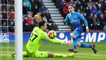 Soccer Football - Premier League - AFC Bournemouth vs Arsenal - Vitality Stadium, Bournemouth, Britain - January 14, 2018   Arsenal&#039;s Hector Bellerin scores their first goal    REUTERS/Dylan Martinez    EDITORIAL USE ONLY. No use with unauthorized au