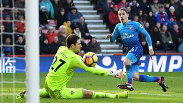 Soccer Football - Premier League - AFC Bournemouth vs Arsenal - Vitality Stadium, Bournemouth, Britain - January 14, 2018   Arsenal&#039;s Hector Bellerin scores their first goal    REUTERS/Dylan Martinez    EDITORIAL USE ONLY. No use with unauthorized au