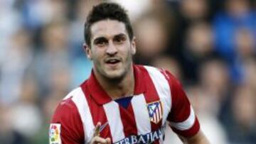 Koke celebra su gol ante el Málaga.