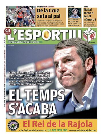 Portada en 'L'Esportiu' del martes, 22 de agosto de 2017.