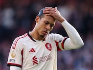Soccer Football - Premier League - Nottingham Forest v Liverpool - The City Ground, Nottingham, Britain - February 22, 2026 Liverpool's Virgil van Dijk reacts Action Images via Reuters/Ed Sykes EDITORIAL USE ONLY. NO USE WITH UNAUTHORIZED AUDIO, VIDEO, DATA, FIXTURE LISTS, CLUB/LEAGUE LOGOS OR 'LIVE' SERVICES. ONLINE IN-MATCH USE LIMITED TO 120 IMAGES, NO VIDEO EMULATION. NO USE IN BETTING, GAMES OR SINGLE CLUB/LEAGUE/PLAYER PUBLICATIONS. PLEASE CONTACT YOUR ACCOUNT REPRESENTATIVE FOR FURTHER DETAILS..