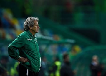 Sporting's head coach Jorge Jesus gestures from the sideline during the Portuguese Cup football match Sporting CP vs SC Praiense at the Jose Alvalade stadium in Lisbon on November 17, 2016.