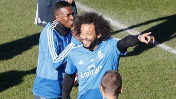 Vinicius y Marcelo, durante un entrenamiento del Real Madrid.
