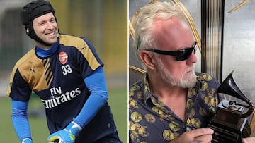 Im&aacute;genes de Petr Cech sonriendo durante un entrenamiento con el Arsenal y del bater&iacute;a de Queen, Roger Taylor, con un Grammy.