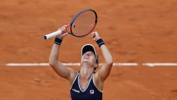 Argentina's Nadia Podoroska celebrates after winning against Czech Republic's Barbora Krejcikova during their women's singles fourth round tennis match on Day 8 of The Roland Garros 2020 French Open tennis tournament in Paris on October 4,