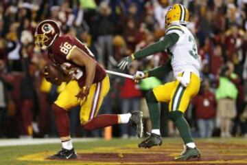 Jordan Reed es Tight end top de la liga. Este año, a pesar de la lesión, ha tenido unos números de auténtico crack. Su TD puso el 12-0 en el marcador. Sin embargo fue el acicate que necesitaba los Packers para despertar del letargo y comenzar a dominar el partido.