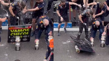 Se volvió a romper el trofeo de Max Verstappen tras celebración del equipo de Red Bull a Checo Pérez