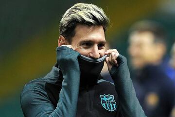 Lionel Messi attends a training session at Celtic Park stadium in Glasgow