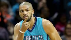 CHARLOTTE, NC - MARCH 04: Nicolas Batum #5 of the Charlotte Hornets reacts after a play during their game against the Indiana Pacers at Time Warner Cable Arena on March 4, 2016 in Charlotte, North Carolina. NOTE TO USER: User expressly acknowledges and agrees that, by downloading and or using this photograph, User is consenting to the terms and conditions of the Getty Images License Agreement.   Streeter Lecka/Getty Images/AFP
 == FOR NEWSPAPERS, INTERNET, TELCOS &amp; TELEVISION USE ONLY ==