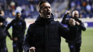 CHESTER, PENNSYLVANIA - DECEMBER 05: Head coach Ronny Deila of New York City FC celebrates after defeating Philadelphia Union during the MLS Eastern Conference Final at Subaru Park on December 05, 2021 in Chester, Pennsylvania.   Tim Nwachukwu/Getty Images/AFP
 == FOR NEWSPAPERS, INTERNET, TELCOS &amp; TELEVISION USE ONLY ==