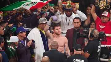      Saul - Canelo-Alvarez (MEX) during the Boxing fight for the super middleweight titles of the World Boxing Association (WBA), International Boxing Federation (IBF), World Boxing Council (WBC) and the World Boxing Organization (WBO) against Jermell Charlo (USA), at T-Mobile Arena on September 30, 2023.

<br><br>

Saul - Canelo- Alvarez (MEX) durante la pelea de Box por los titulos peso supermediano de la Asociacion Mundial de Boxeo (AMB), Federacion Internacional de Boxeo (FIB), Consejo Mundial de Boxeo (CMB) y la Organizacion Mundial de Boxeo (OMB) contra Jermell Charlo (USA), en Arena T-Mobile el 30 de septiembre de 2023.