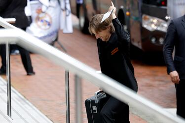 Luka Modric a su llegada al hotel. 