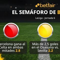 El semáforo de Betfair para la jornada 6 de LaLiga