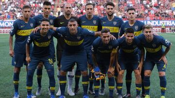 Argentina's Boca Juniors players pose before a friendly football match against Mexico's Tijuana at Caliente stadium in Tijuana, Baja California state on July 10, 2019, northwestern Mexico. (Photo by Guillermo Arias / AFP)