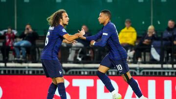 Kylian MBAPPE of France celebrate his goal with Matteo GUENDOUZI of France during the UEFA Nations League, group 1 match between Austria and France at Ernst Happel Stadion on June 10, 2022 in Vienna, Austria. (Photo by Hugo Pfeiffer/Icon Sport via Getty Images)