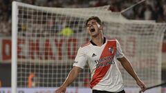 River Plate's forward Julian Alvarez reacts after missing a chance to score during the Argentine Professional Football League match agaisnt Patronato at the Monumental stadium in Buenos Aires, Argentina, on February 16, 2022. (Photo by JUAN MABROMATA / AFP)