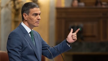 El presidente del Gobierno, Pedro Sánchez, comparece durante una sesión extraordinaria en el Congreso de los Diputados, a 17 de julio de 2024, en Madrid (España). Pedro Sánchez presenta hoy las líneas fundamentales del Plan de Acción por la Democracia, también llamado plan de regeneración democrática. Se trata de un paquete de medidas que incluye cambios en la regulación de la publicidad institucional para limitar el dinero público que se destina a los medios de comunicación. Durante la sesión, también ha informado de las decisiones adoptadas por los líderes de los 27 en los Consejos Europeos que tuvieron lugar en los pasados 17 y 27 de junio.
17 JULIO 2024;MADRID;CONGRESO DE LOS DIPUTADOS;SESIÓN EXTRAORDINARIA;PLAN DE REGENERACIÓN DEMOCRÁTICA
Eduardo Parra / Europa Press
17/07/2024