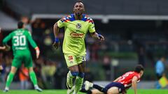     Julian Quinones celebrates Autogoal of Guadalajara 2-1 during the round of 16 second leg match between America and Guadalajara - Round of 16as part of the CONCACAF Champions Cup 2024, at Azteca Stadium on March 13, 2024 in Mexico City, Mexico.