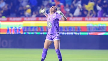 Esthefanny Barreras of Pachuca during the Great-Final first leg match between Pachuca and America as part of the Torneo Clausura 2025, Liga MX Femenil at Hidalgo Stadium on May 09, 2025 in Pachuca, Hidalgo, Mexico.