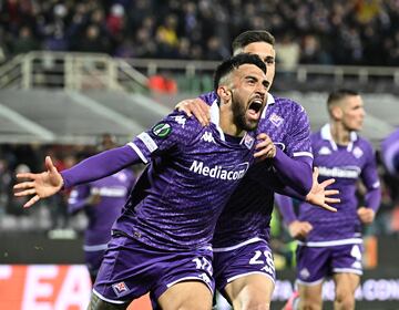 Nico González celebra su gol ante el Viktoria Plzen en esta Europa League.