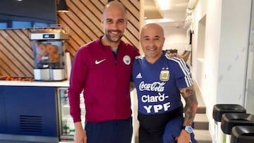 Guardiola y Sampaoli, en Manchester.