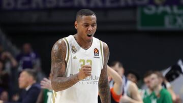 MADRID, SPAIN - JANUARY 09: Trey Thompkins, #33 of Real Madrid celebrates during the 2019/2020 Turkish Airlines EuroLeague Regular Season Round 18 match between Real Madrid and Zalgiris Kaunas at Wizink Center on January 09, 2020 in Madrid, Spain. (Photo by Angel Martinez/Euroleague Basketball via Getty Images)
 PUBLICADA 10/01/20 NA MA25 5COL
